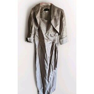 Nina Nischelle Suit Jacket & Dress Set Size 14 Gold Iridescent Formal Wedding